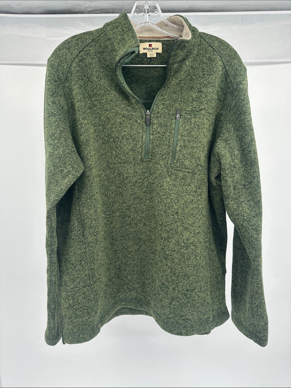 Woolrich Men's Olive Green Half-Zip Fleece Pullover